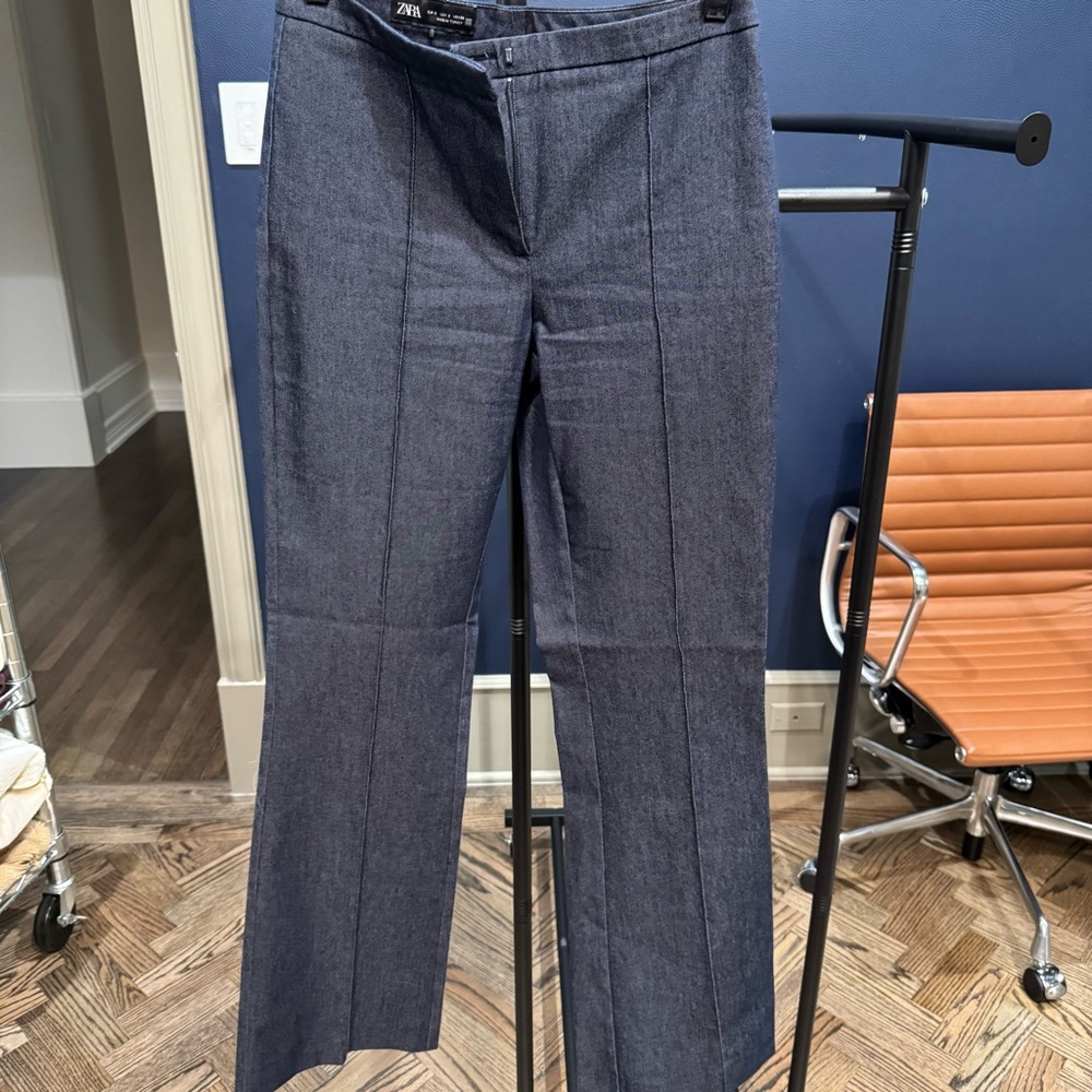 Zara Navy Straight-Leg Denim-Effect Trousers